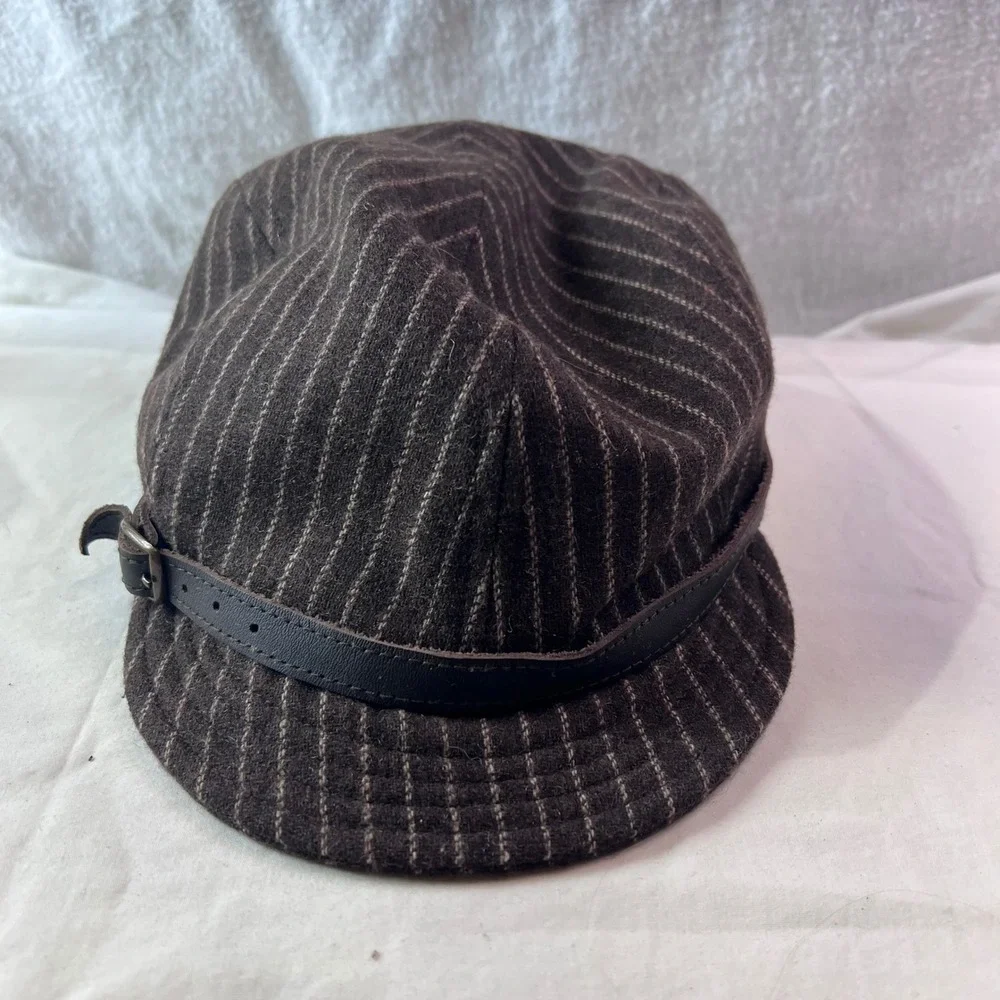 Christys Crown Series Brown Pinstripe Wool Blend Newsboy Cap Hat S/M 55cm